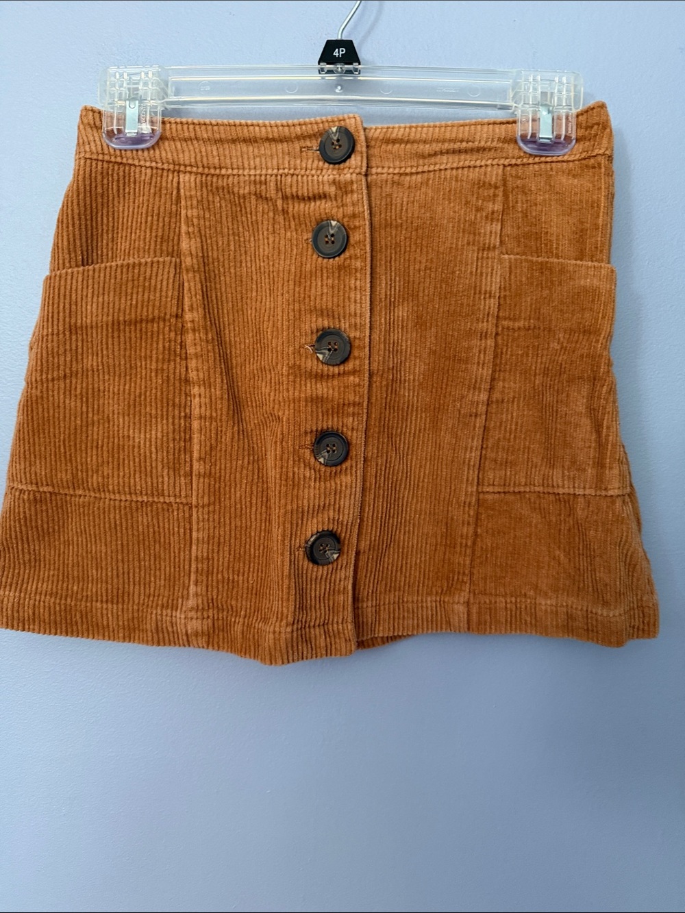 Chloe & Katie Corduroy Mini Skirt Sz S Rust Tan Button Front A-Line